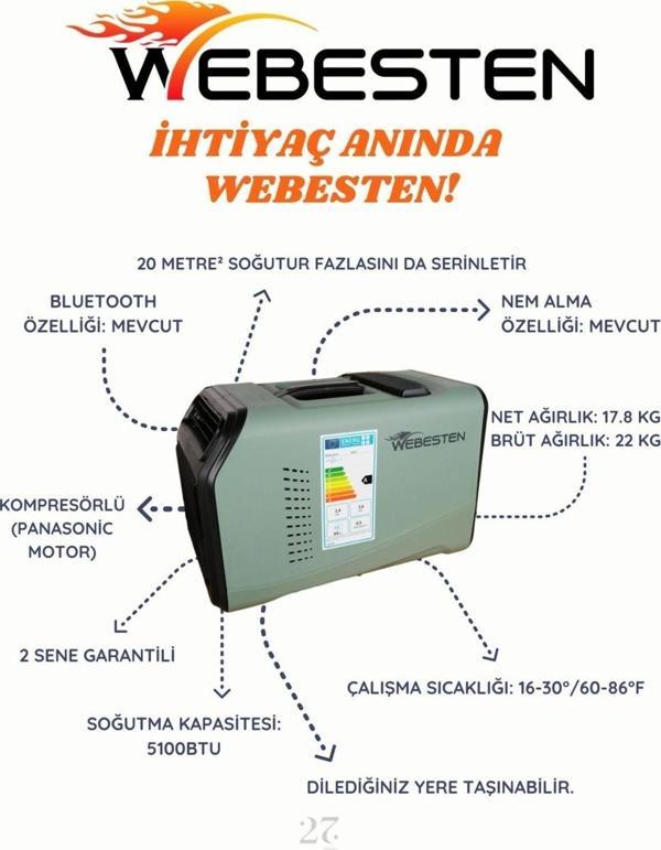 WEBESTEN Taşınabilir Klima 220v 5100btu Portatif Klima (BLUETOOTH’LU) - Image 1
