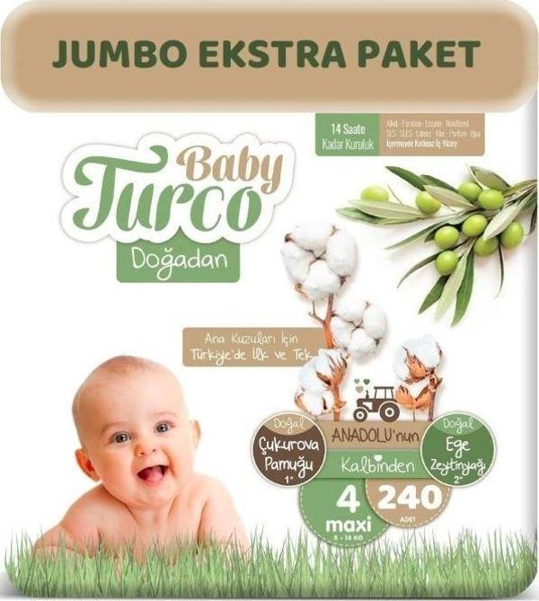 Baby Turco Doğadan 4 Numara Bebek Bezi 8-14 kg Maxi 240'LI - Image 1