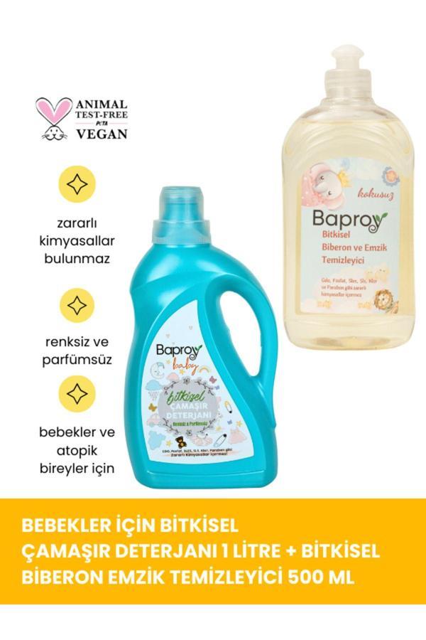 Baproy %100 Doğal Bebekler Için Bitkisel Çamaşır Deterjanı 1 Lt Bitkisel Biberon Emzik Temizleyici 500 Ml - Image 1