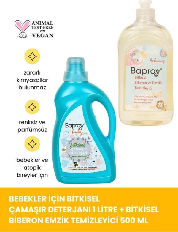 Baproy %100 Doğal Bebekler Için Bitkisel Çamaşır Deterjanı 1 Lt Bitkisel Biberon Emzik Temizleyici 500 Ml - Image 1