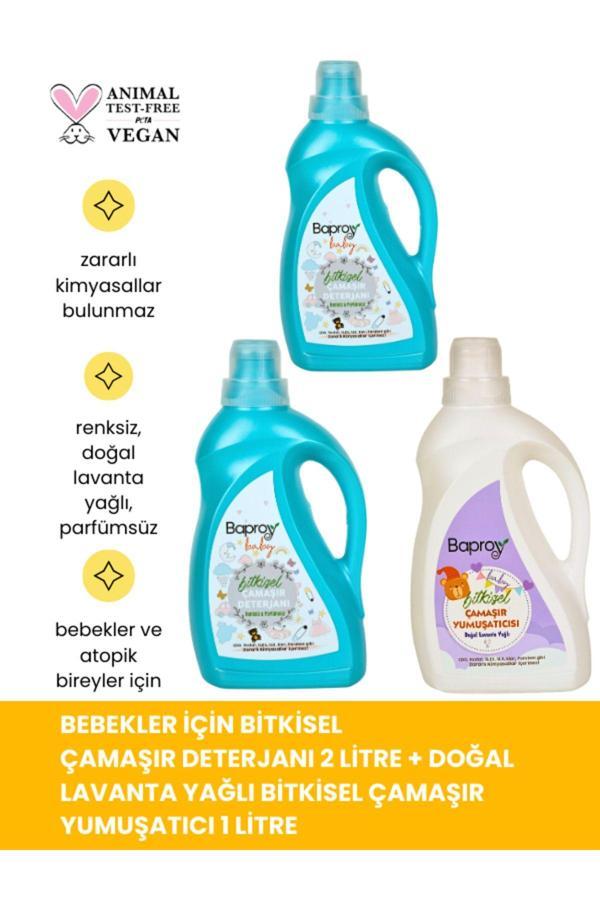 Baproy Bebekler Için Bitkisel Çamaşır Deterjanı 2 Lt+Bitkisel Çamaşır Yumuşatıcısı Doğal Lavanta Yağlı 1 Lt - Image 1