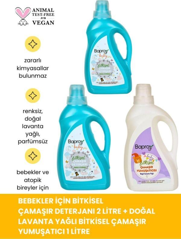 Baproy Bebekler Için Bitkisel Çamaşır Deterjanı 2 Lt+Bitkisel Çamaşır Yumuşatıcısı Doğal Lavanta Yağlı 1 Lt - Image 1