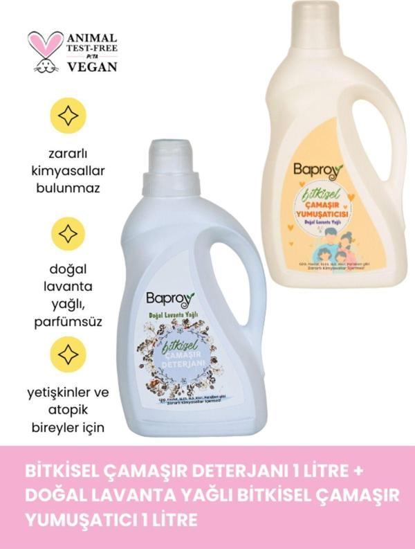 Baproy Bitkisel Çamaşır Deterjanı 1 Litre + Bitkisel Çamaşır Yumuşatıcısı Doğal Lavanta Yağlı 1 Litre - Image 1