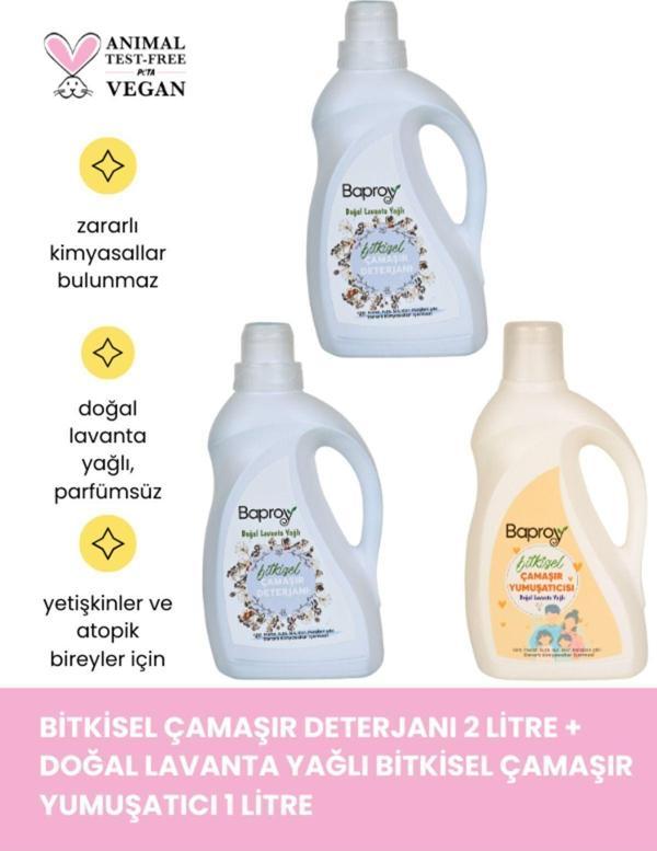 Baproy Bitkisel Çamaşır Deterjanı 2 Lt + Bitkisel Çamaşır Yumuşatıcısı Doğal Lavanta Yağlı 1 Lt - Image 1