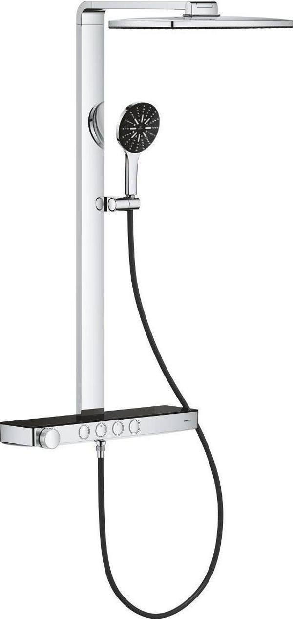 Grohe Rainshower Aqua Pure Duvara Monte Termostatik Bataryalı Duş Sistemi Siyah/Krom - 100961KI00 - Image 1