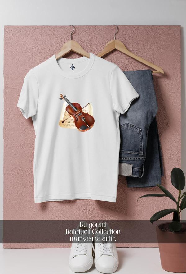 Oversize Keman Ve Nota  Tasarımlı Unisex T-Shirt - Image 1