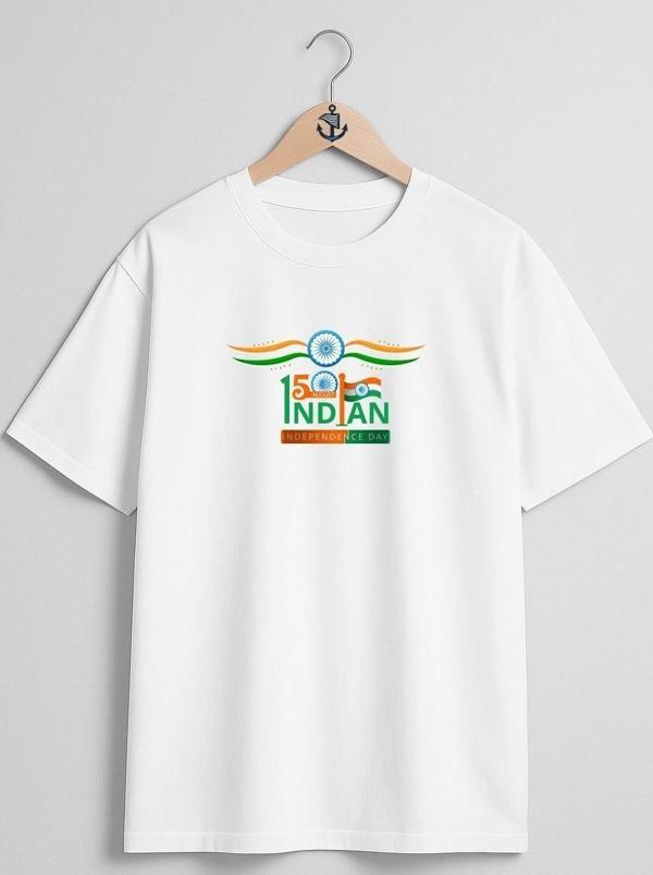 Oversize 15 August Happy Independence Day India Göğüs Tasarımlı Unisex T-Shirt - Image 1