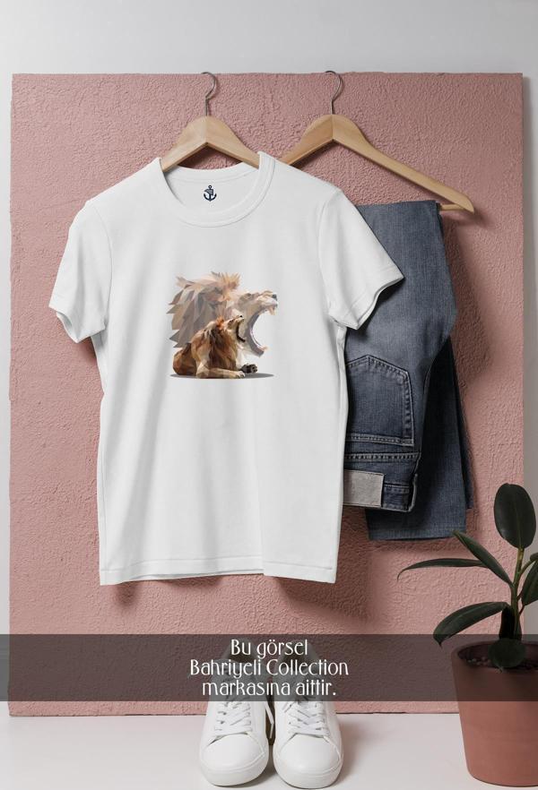Oversize Kükreyen Aslan Vektörel  Tasarımlı Unisex T-Shirt - Image 1