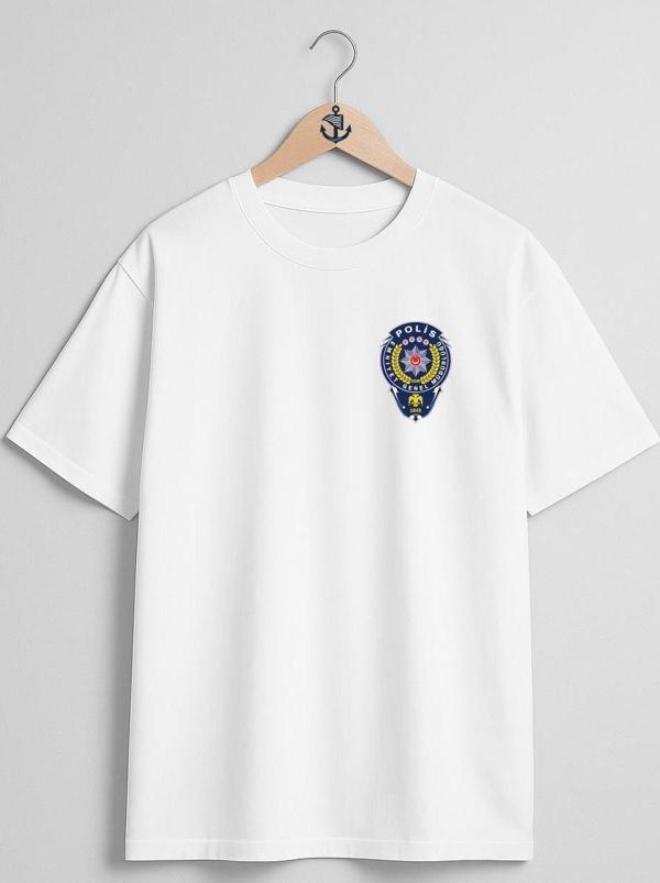 Oversize Emniyet Genel Müdürlüğü Polis Cep Tasarımlı Unisex T-Shirt - Image 1