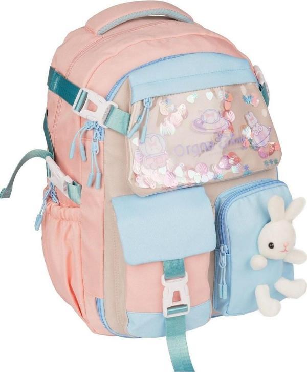 Relaxion 1460 Açık Pembe Mavi İthal Kore Tarzı Unisex Çocuk İlkokul Sırt Çantası - Image 1