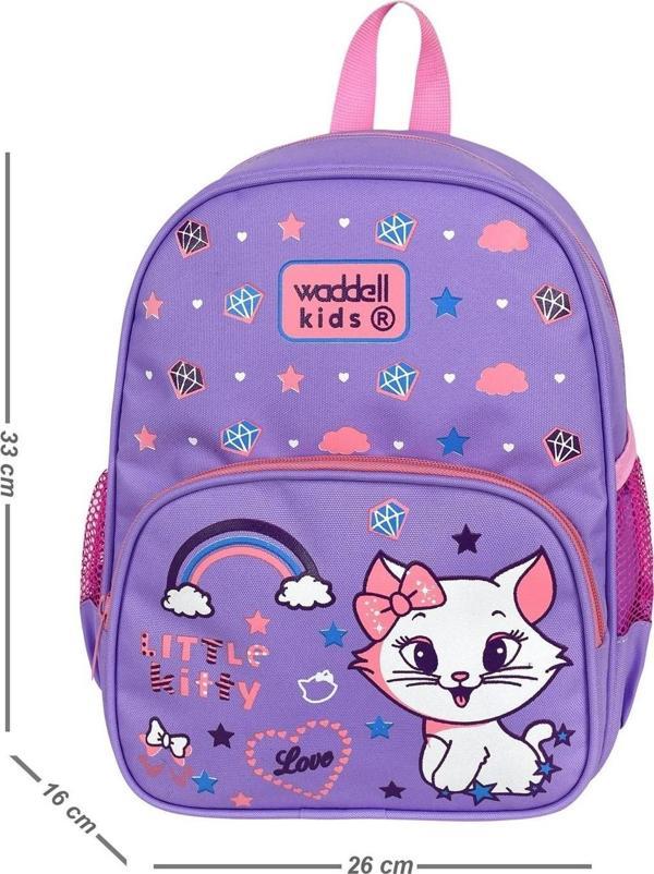 Waddell Lila Kedi Desenli Anaokulu Kreş Sırt Çantası 24101 - Image 1