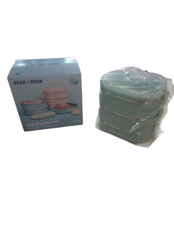B&D Beslenme Kabı Launch Box Üç Katlı Çelik 1086 (Karışık Renklerde 1 Adet) - Image 1