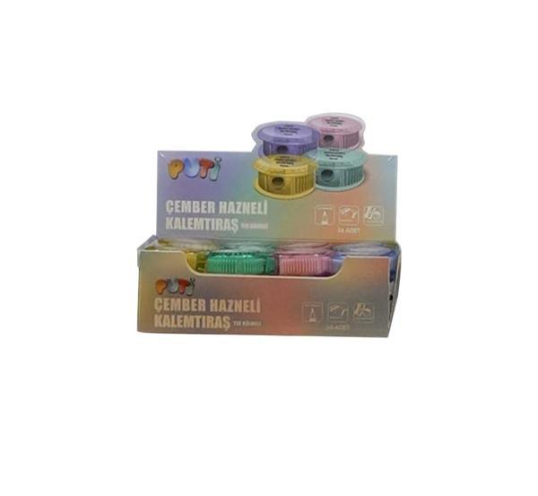 Puti Tek Bölmeli Çember Hazneli Kalemtraş 4 Renk 09797 (36 Lı Paket) - Image 1