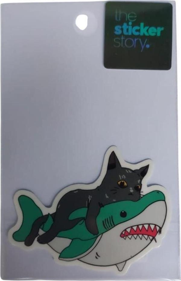 Ekstrafix Yapışkanlı Sudan Etkilenmeyen Sticker The Sticker Story Kedi - Köpekbalığı Tss0030 (1 Adet) - Image 1