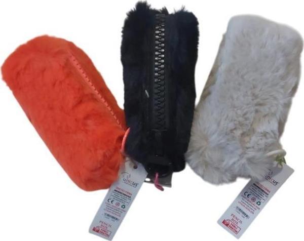 Unicus Kalem Çantası Big Zip Tavşan Tüyü Peluş Xl Uncs-1093 (Karışık Renk 1 Adet) - Image 1