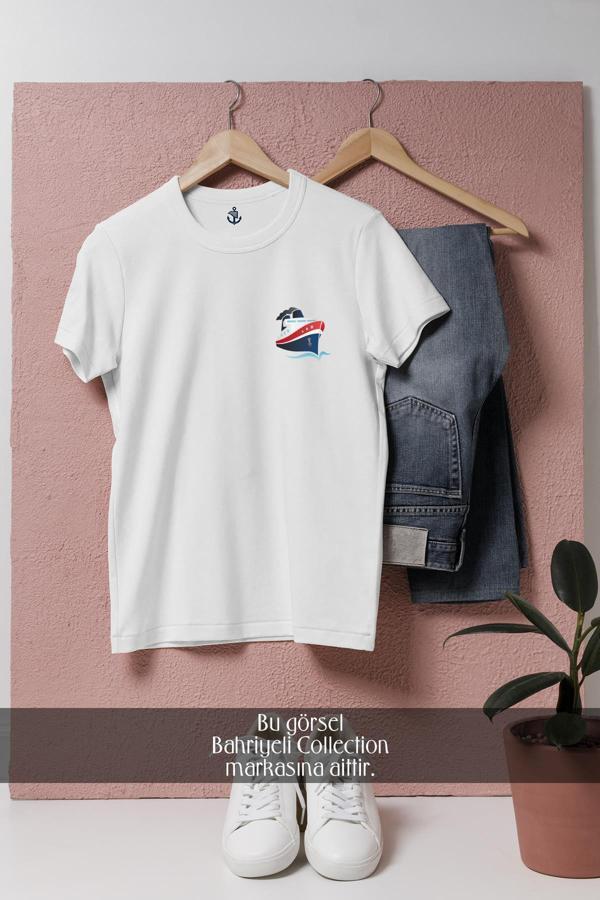 Oversize Blue And White Cruise Ship Cep Tasarımlı Unisex T-Shirt - Image 1