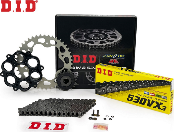 ZİNCİR DİŞLİ SETİ DUCATI MULTISTRADA 1260cc ZİNCİR: DID-530VX3 Çelik-114 ÖN-ARKA DİŞLİ: JT 15T-40T 2018-2021 - Image 1