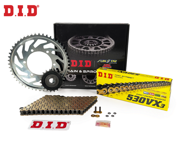 ZİNCİR DİŞLİ SETİ SUZUKI GSF BANDIT S 650cc ZİNCİR: DID-530VX3 Gold-112 ÖN-ARKA DİŞLİ: JT 15T-47T 2005-2006 - Image 1