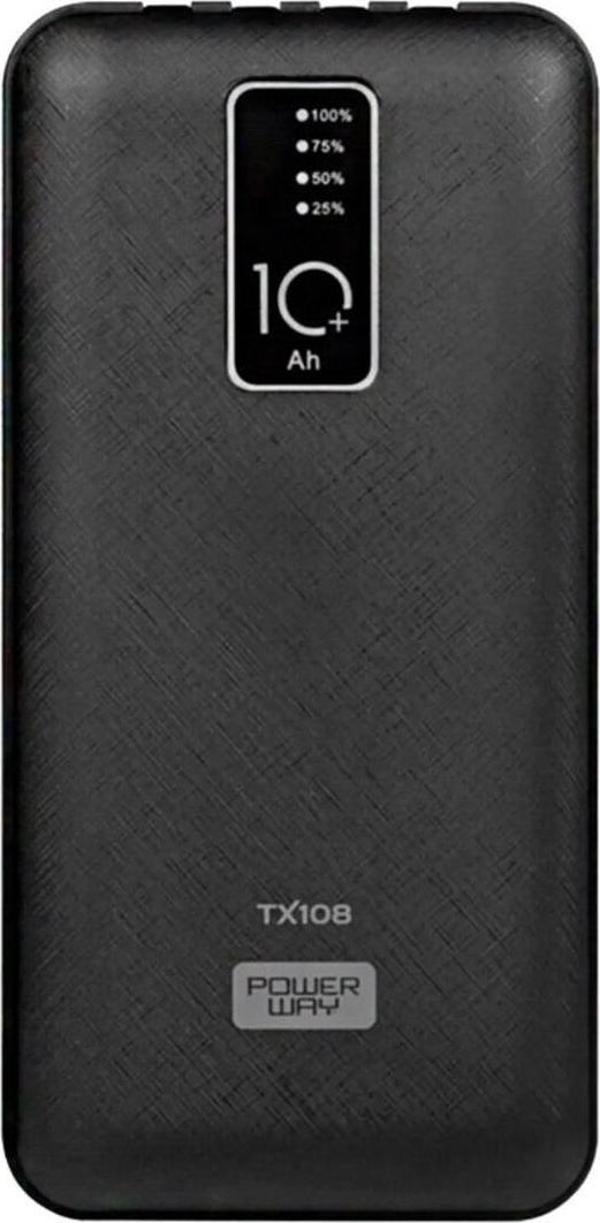 Hızlı Stok Powerway Tx108 10000 Mah Siyah Göstergeli Ekstra Kablolu 4 Çıkışlı Powerbank - Image 1