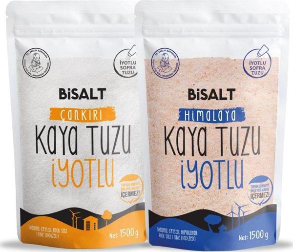 Bisalt İnce İyotlu Himalaya & Çankırı Tuzu 1500 Gr (2'Li Avantaj Paketi) - Image 1