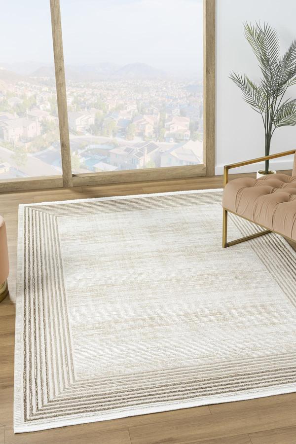 Touch Beyaz Bej Salon Oturma Odası Çocuk Odası Yatak Odası Halısı 0TO356 - Image 1