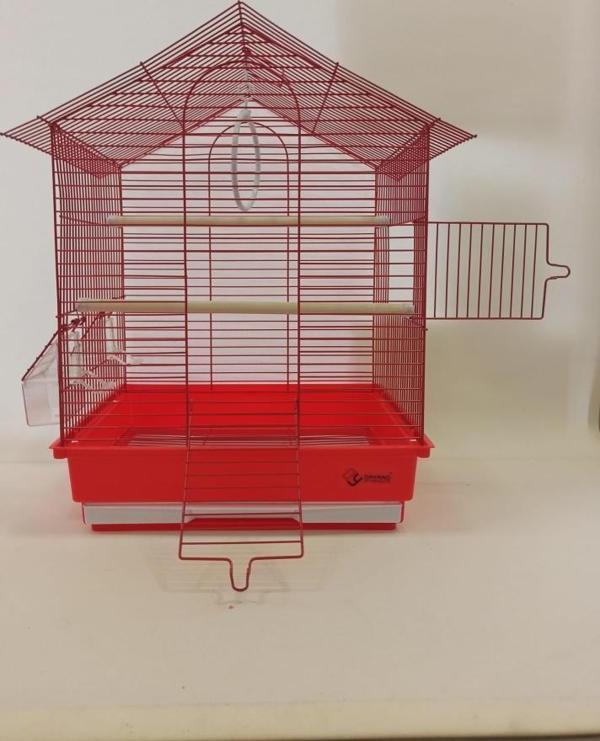 Dayang İki Kapılı Çatılı Kuş Kafesi 35x28x46 Kırmızı - Image 1