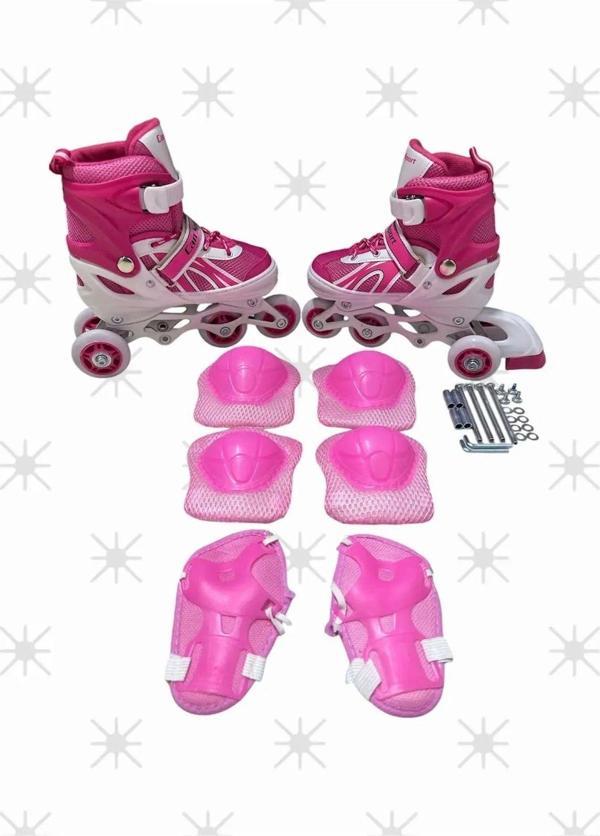 Gomax Pembe Ayarlanabilir Işıklı Alıştırma Pateni Dizlik Ve Kolluk Setli - Image 1