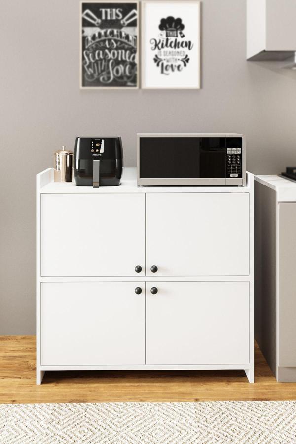 Aeka Ae-3060 Forum Beyaz 4 Kapaklı, 4 Raflı, Çok Amaçlı Dolap,Ayakkabılık, Kahve Köşesi, Balkon, Banyo, - Image 1