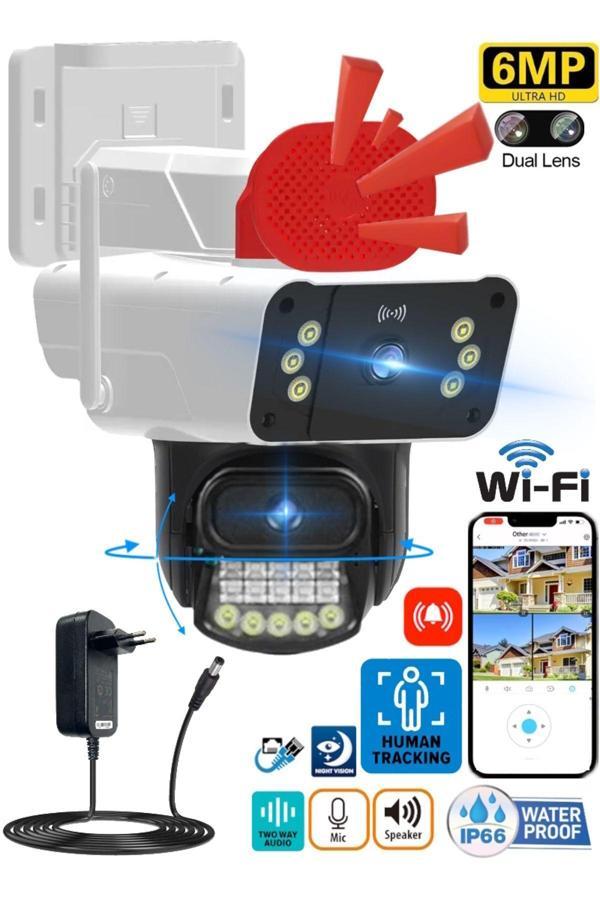 O-Kam 3041 Wifi 6Mp Dual Lens ( Sabit Hareketli) Sirenli Kişi Takibi Türkçe Gece Görüş - Image 1