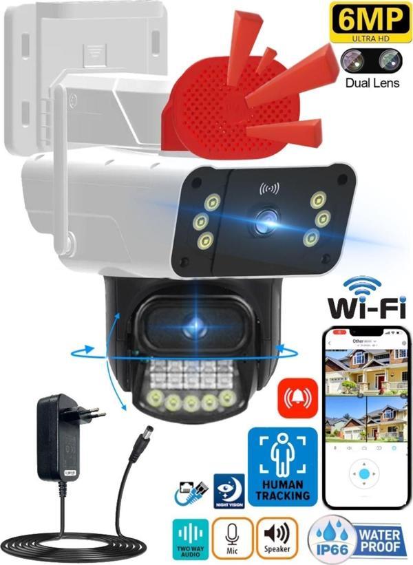 O-Kam 3041 Wifi 6Mp Dual Lens ( Sabit Hareketli) Sirenli Kişi Takibi Türkçe Gece Görüş - Image 1