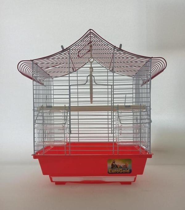Qh Kuş Kafes Üçgen Çatılı 28x22x39 Kırmızı Muhabbet Kanarya - Image 1