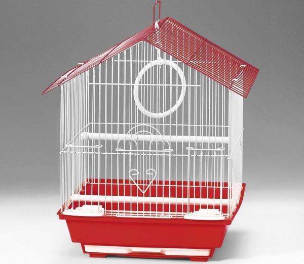 QH Kuş Kafesi 30x23x39 Üçgen Çatılı Kırmızı Kanarya Muhabbet Kuşu için - Image 1