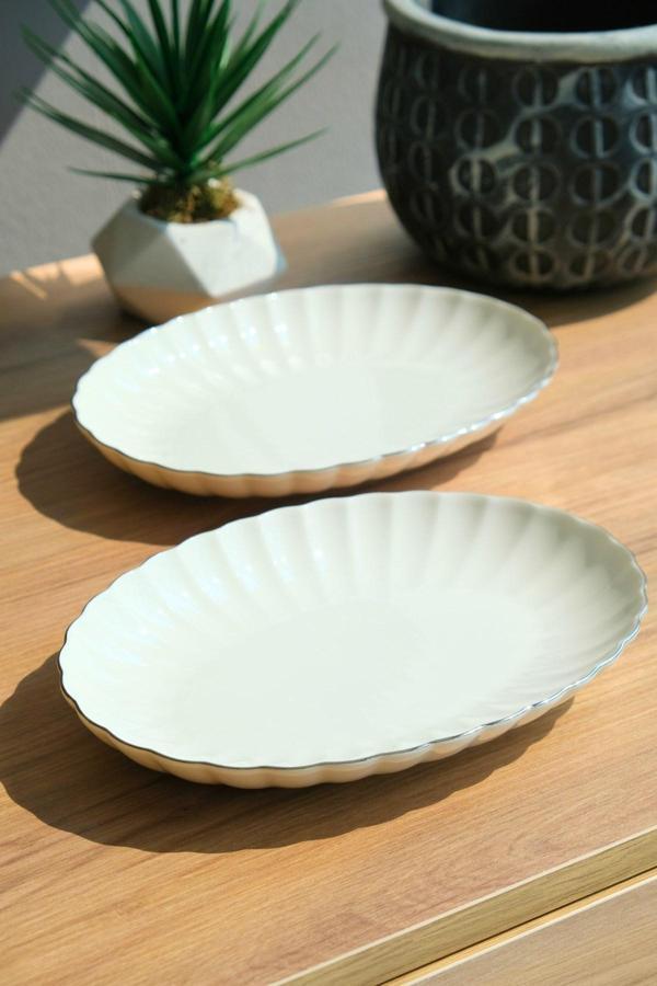 Kütahya Porselen Bone Luz Platin File Kayık Tabak 27x19cm BNLZF28KY220 2 li - Image 1