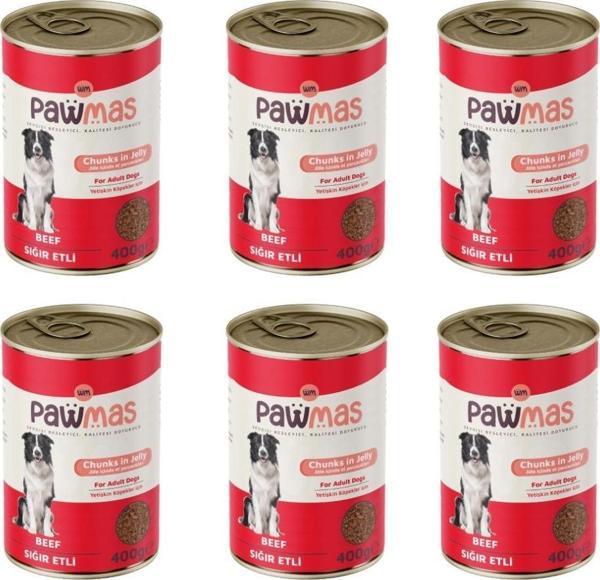 Pawmas Sığır Etli Yetişkin Köpek Konservesi 400 grX6Adet - Image 1