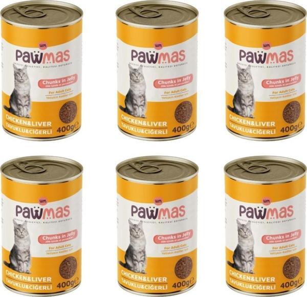 Pawmas Tavuklu Ciğerli Yetişkin Kedi Konservesi 400 grX6Adet - Image 1