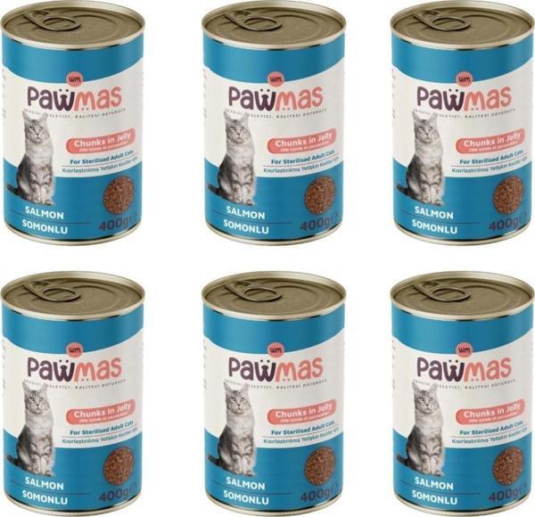 Pawmas Somonlu Kısırlaştırılmış Yetişkin Kedi Konservesi 400 grX6Adet - Image 1
