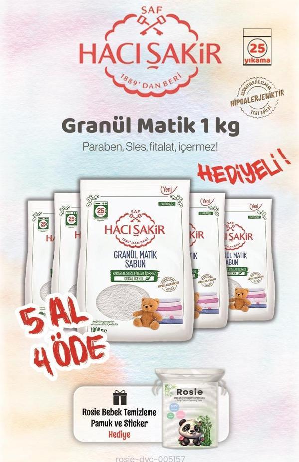 Hacı Şakir 5 AL 4 ÖDE 1 kg Granül Matik Çamaşır Deterjanı ve Rosie - Image 1
