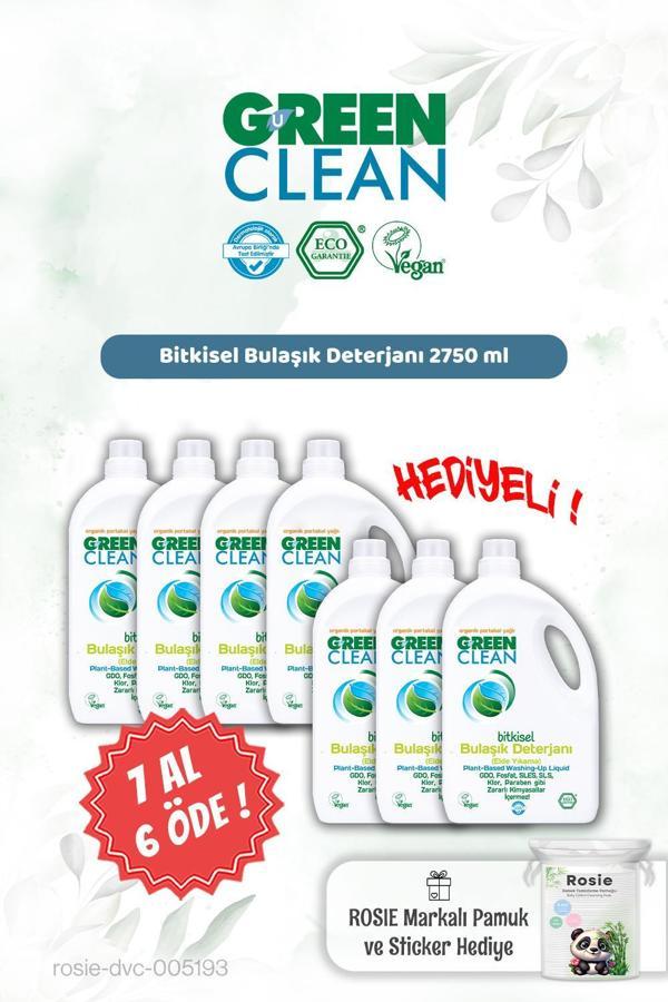 Green Clean Bitkisel Bulaşık Deterjanı 2750 ml 7 AL 6 ÖDE ve Rosie Hediye - Image 1