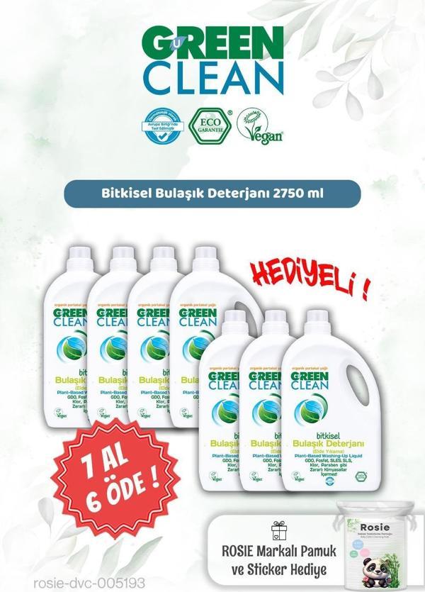 Green Clean Bitkisel Bulaşık Deterjanı 2750 ml 7 AL 6 ÖDE ve Rosie Hediye - Image 1