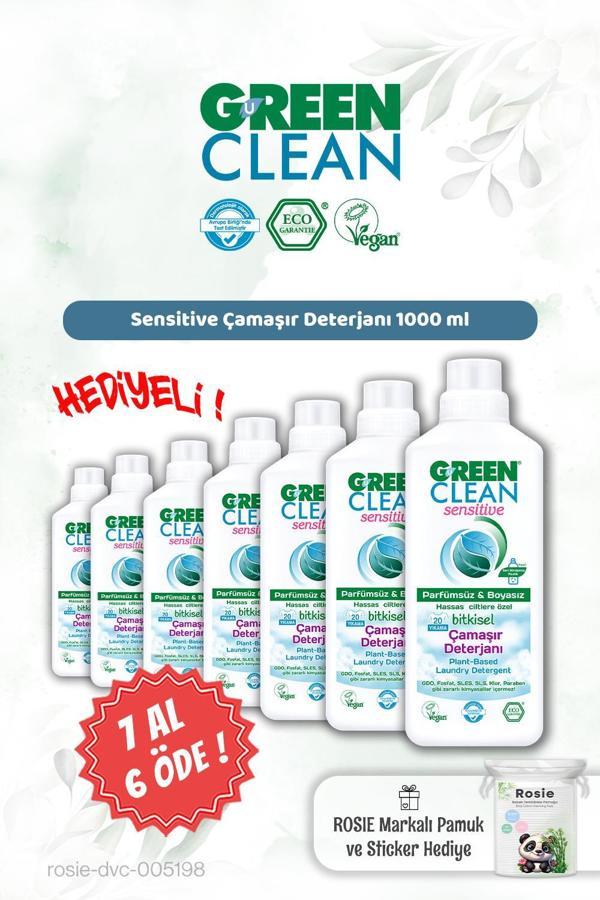 Green Clean Sensitive Çamaşır Deterjanı 1000 ml 7 AL 6 ÖDE ve Rosie Hediye - Image 1