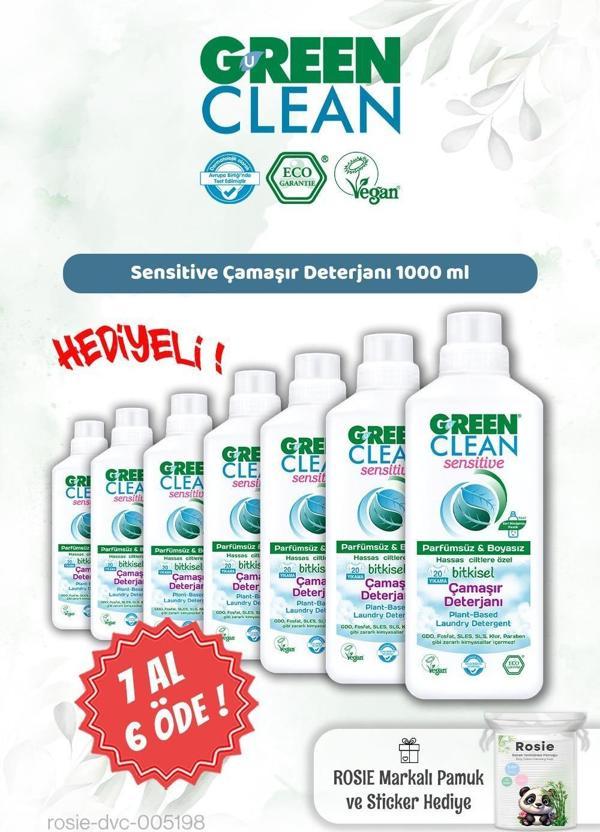 Green Clean Sensitive Çamaşır Deterjanı 1000 ml 7 AL 6 ÖDE ve Rosie Hediye - Image 1