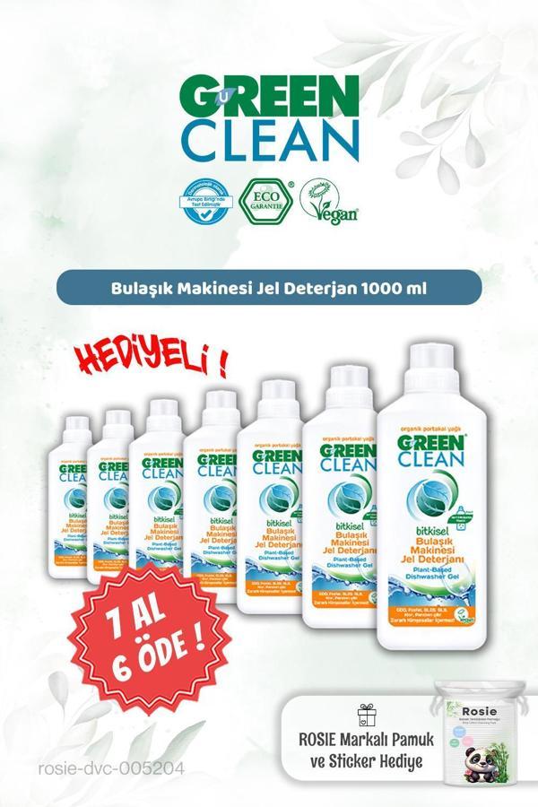 Green Clean Bulaşık Jel Deterjan 1000 ml 7 AL 6 ÖDE ve Rosie Hediye - Image 1