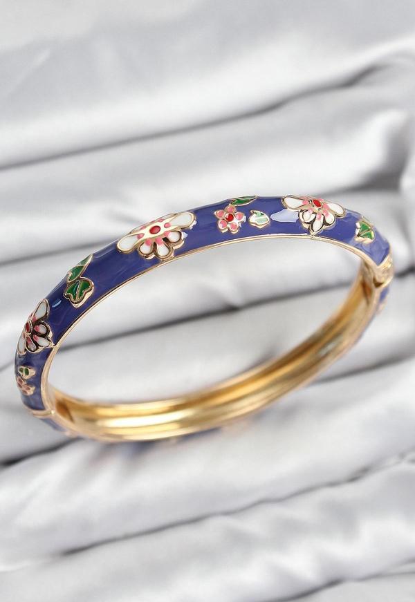 Mineli Pirinç Mor Çiçek Motifli Gold Kadın Kelepçe - EBJ250802W36965 - Image 1