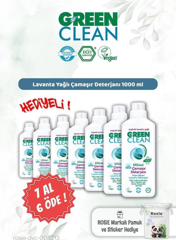 Green Clean Lavanta Yağ. Çamaşır Deterjanı 7 AL 6 ÖDE 1000 ml ve Rosie Hediye - Image 1