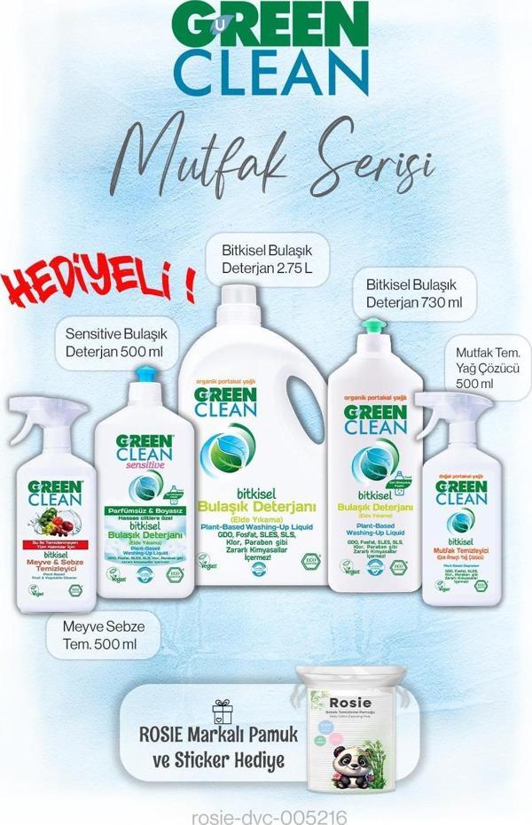Green Clean Mutfak Temizlik Serisi 5'li ve Rosie pamuk hediye - Image 1