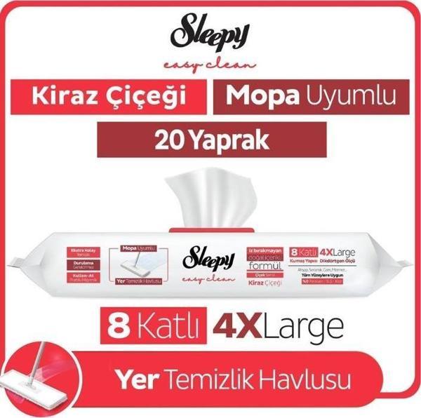 Sleepy Easy Clean Kiraz Çiçeği Mopa Uyumlu Yer Temizlik Havlusu&mendili 20 Yaprak - Image 1