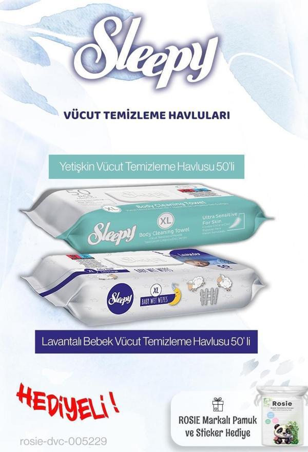 Sleepy Yetişkin ve Bebek Vücut Temizleme Havlusu 50 x 2 (100 yaprak) ve Rosie hediye - Image 1
