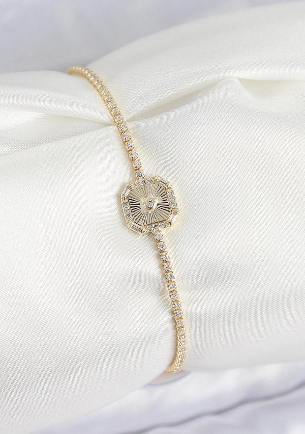 Pirinç Zirkon Taşlı Kare Model Gold Renk Kadın Bilekilk - EBJ250802W37124 - Image 1