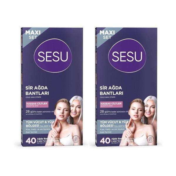 Sesu Maxi Set Tüm Vücut & Yüz Bölgesi Sir Ağda Bantları Hassas Ciltler 40 Adet x 2 Adet - Image 1