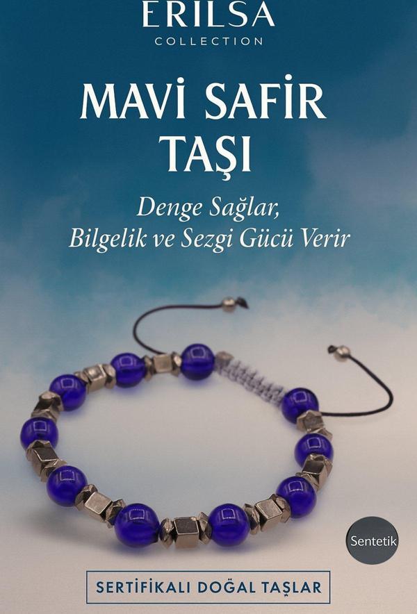 Sertifikalı Sentetik Mavi Safir Taşı Bileklik – Bilgelik, Sezgi ve Denge Enerjisi - Image 1